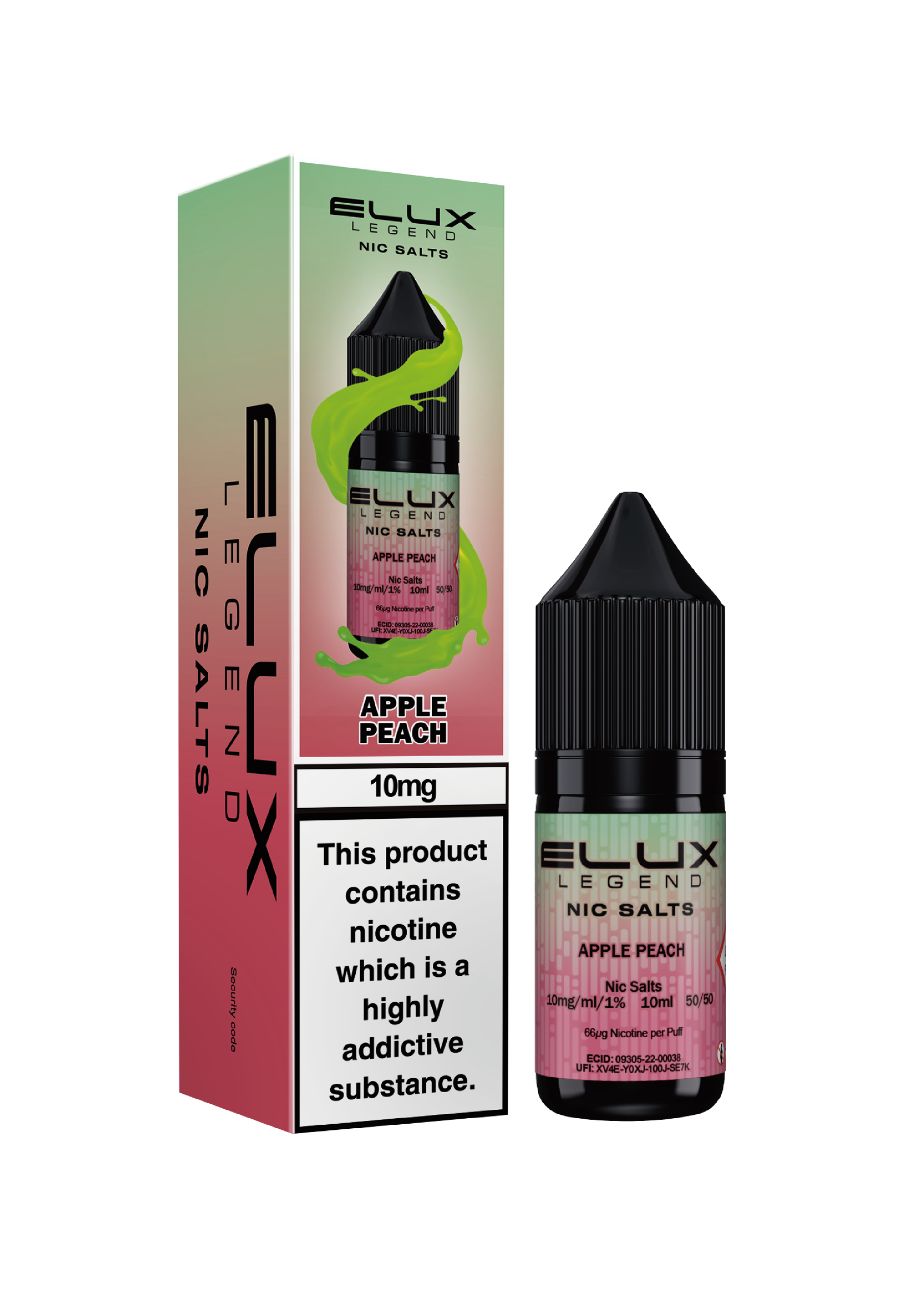 APPLE PEACH - ELUX LEGEND  -  NIC SALT 10MG - Image 1