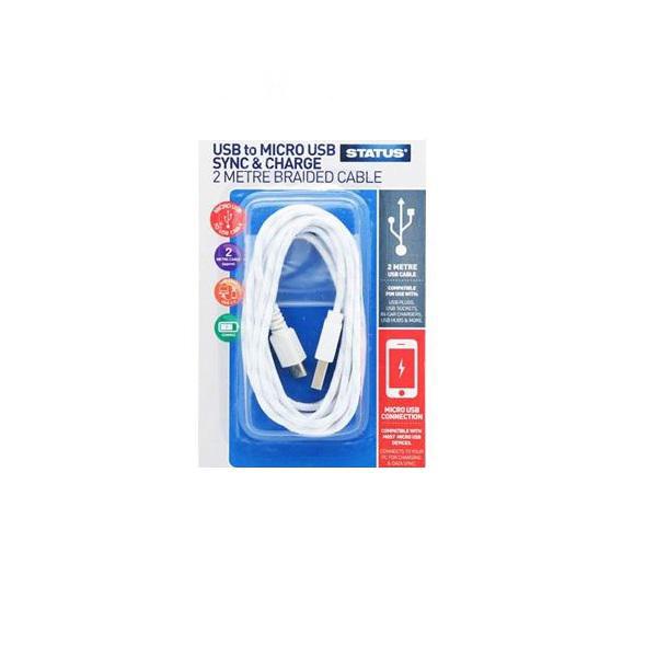USB TO MICRO USB SYNC AND CHARGE 2METRE BRAIDED CABLE